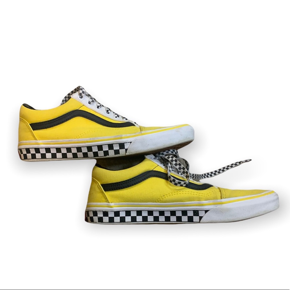 Unisex Vans Shoes Old Skool Yellow with Taxi Checkered Soles & Laces Sz 9W/7.5M